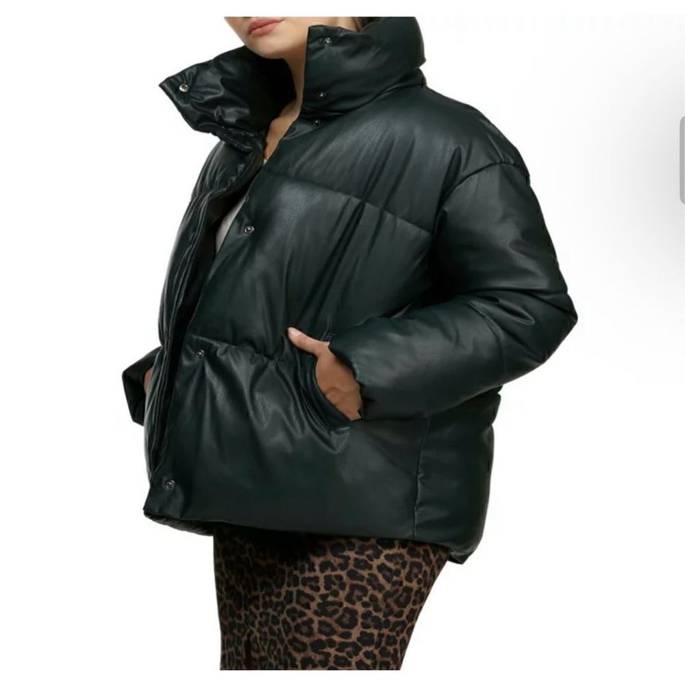 NVLT Green Vegan Leather Puffer, S/P. Beautiful!
